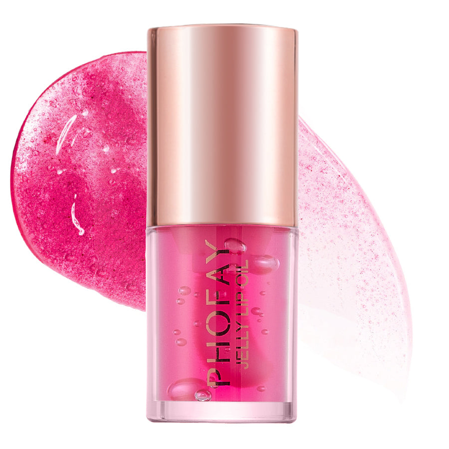 PHOFAY Jelly Lip Oil in 05 Berry with a glossy swatch