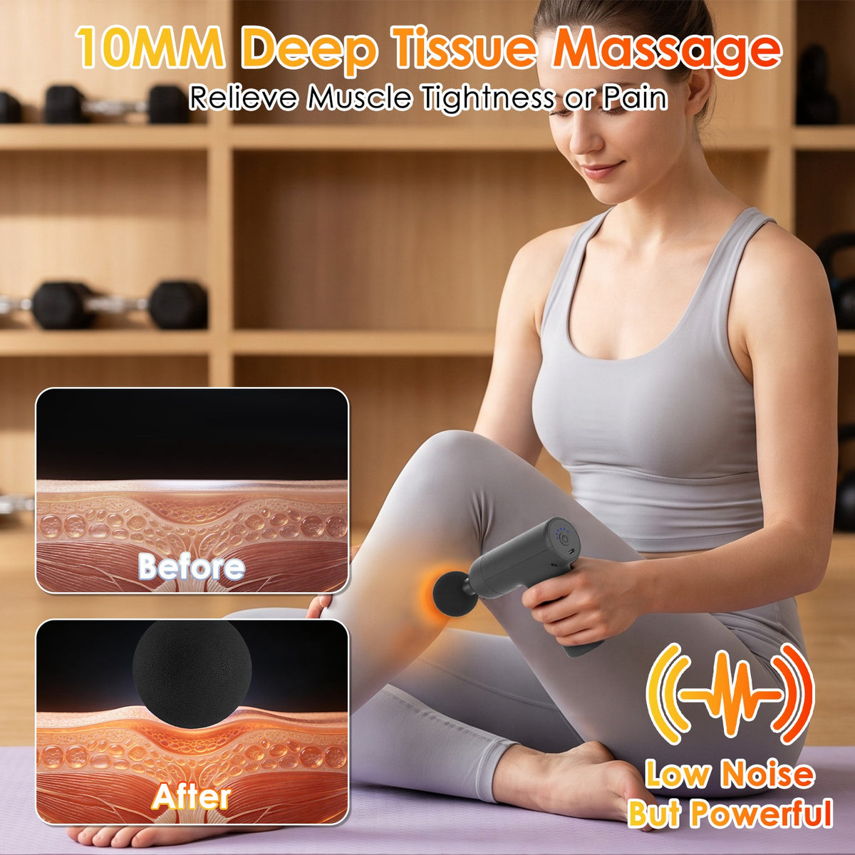 Massage gun in use